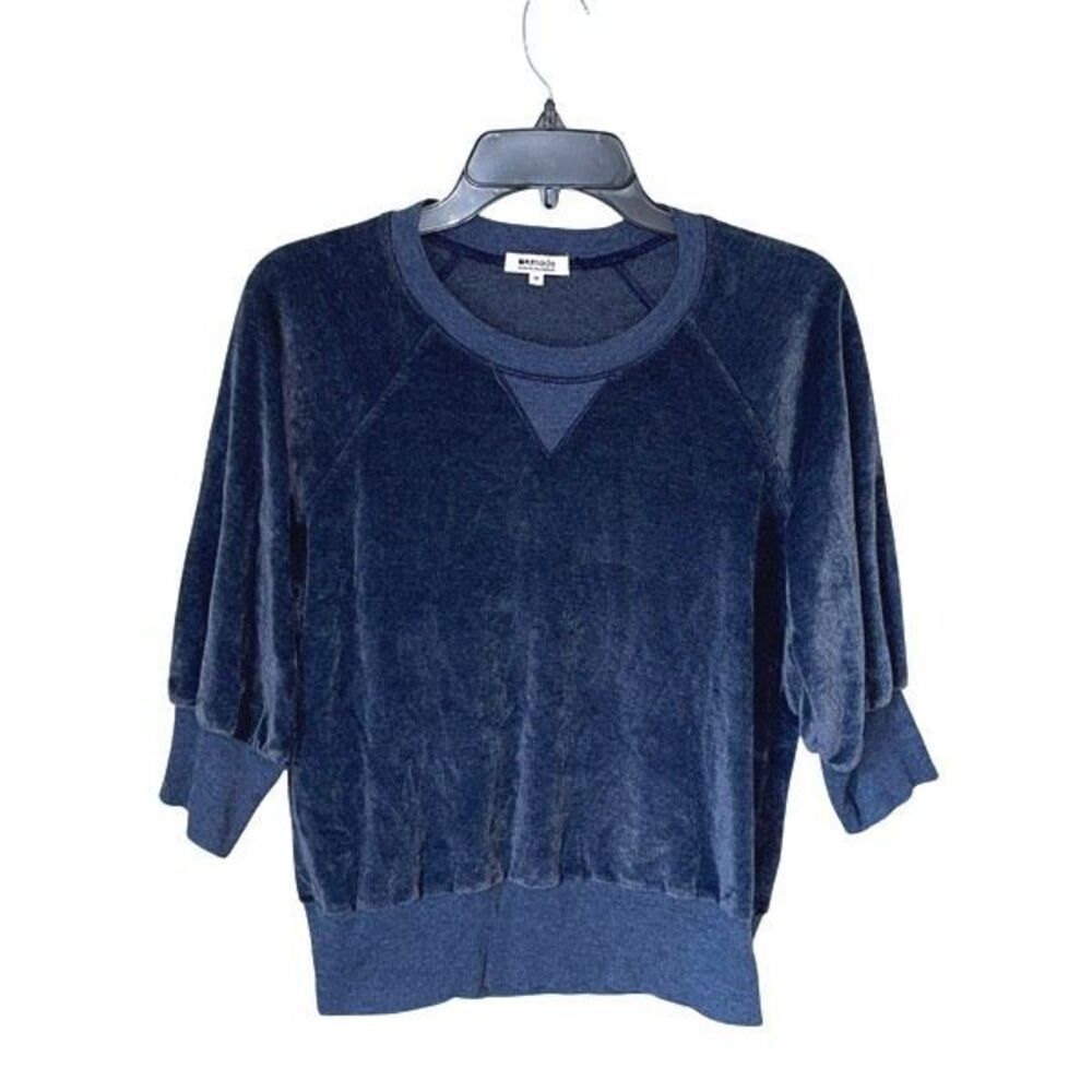 La MADE Velour Short Sleeve Crewneck Sweatshirt Blue Size Medium
